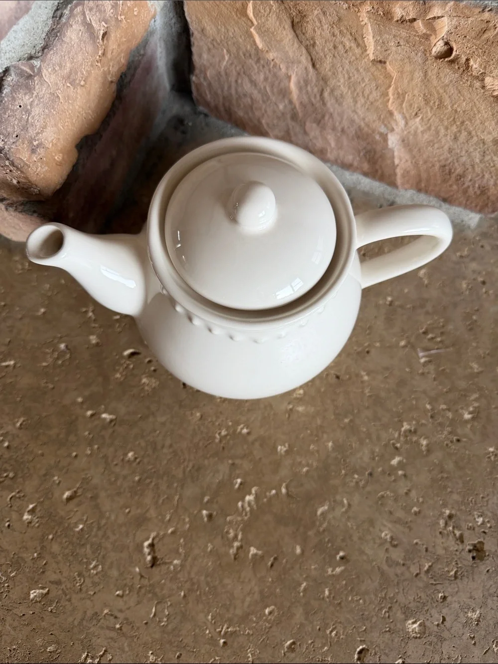 Pottery Barn Cream Earthenware Teapot with Beaded Rim Made in Portugal